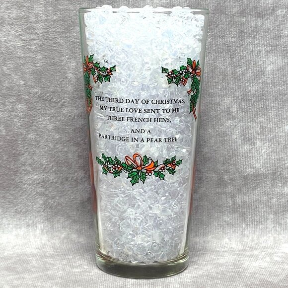 TS&T 12 Days Of Christmas 3rd Day French Hens Glass 6.25" Tumbler 16oz - Picture 5 of 11